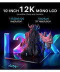 Premium 12K LCD Panel for Resin 3D printer with vibrant colors and a detailed display of a 10-inch printed model.
