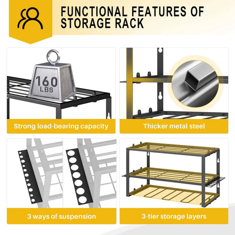 Power Tool Organizer For Wall Mounted Garage, 4 Drill Holders, showcasing strong load capacity and metal steel features.