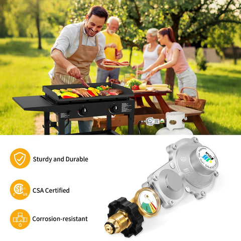 Outdoor BBQ scene using two-stage propane regulator for RVs