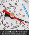 MEASUREMAN 2-1/2 inch Water Pressure Test Gauge with 3/4 inch hose thread; white dial with red pointer, 0-200 psi/kPa.