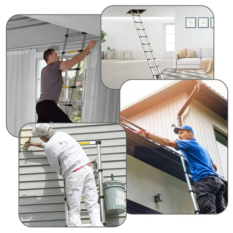 8.5Ft Telescoping Ladder Workhorse Portable Aluminum Extension Ladder With Stabilizers Lightweight Compact 330 Lb Capacity Easy Stash For Home And Outdoor Use Everyday Ready