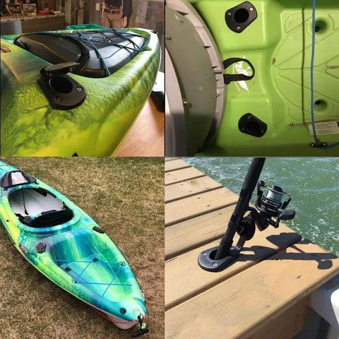 Two Pack Kayak Deck Flush Mount Rod Holders With Cap Covers For Boats And Canoes, PC ABC Construction, installed on kayak