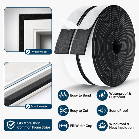 2 In X 1 8 Inch Thick Foam Weather Stripping Tape Single Sided Adhesive Seal featuring window seal and door insulation graphics.