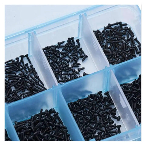 Rust Resistant Round Head Self Tapping Screws With Phillips Cross Drive High Strength Carbon Steel Miniature Fasteners in organizer box.