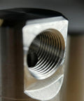 Close-up of 1/2 Inch FPT to FPT Hose Reel Swivel, 90 Degree Rotary Union, 5000 PSI Heavy Duty Stainless Steel Fitting, High Pressure Accessory for Commercial Pressure Washers, Fits Hannay Cox Titan Summit Reels