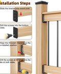 Installation guide for Deck Railing Bracket Connectors For 2x4 Posts To Handrail, showing bracket attachment to 1.5x3.5 inch wood posts.