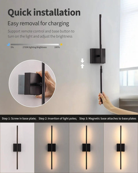 Slick Black Cordless Wall Sconces Set Of Two Wireless Led Accent Lamps With Smooth Stepless Dimming And Handy Remote installation guide.