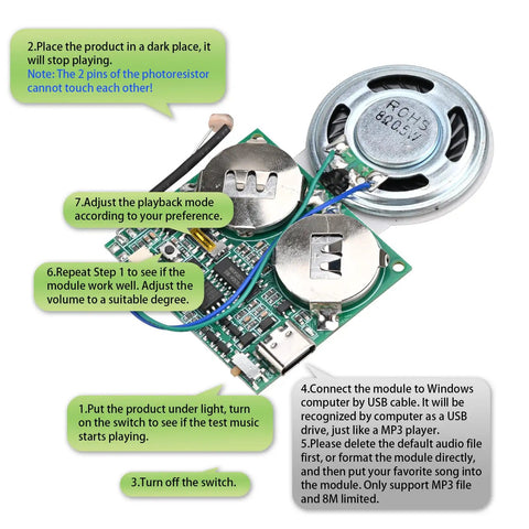 Slick DIY Light Activated Sound Module With Type C Usb Recordable Chip And 8Mb Memory Speaker Programmable Voice Player Box For Awesome Custom Greeting Cards And Rad Maker Projects Online Now
