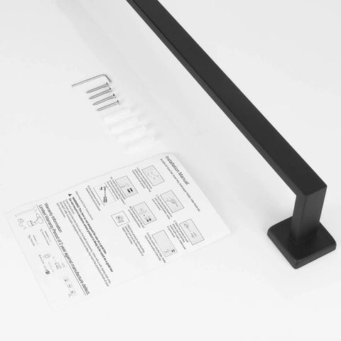 Rustproof 12 Inch Matte Black Stainless Steel Towel Bar Wall Mounted For Bathroom Square Shower Towel Rack Premium Towel Holder SUS 304