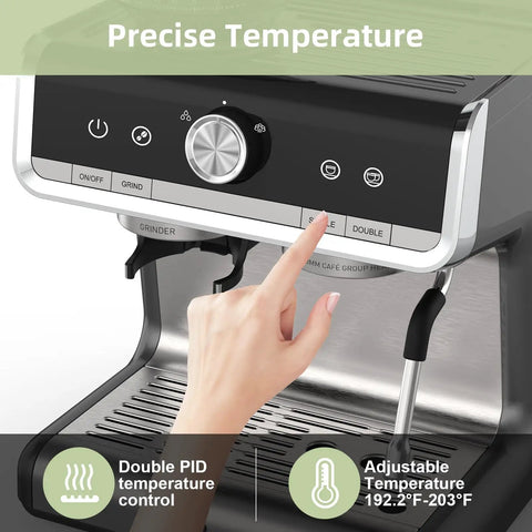 Pro 20 Bar Espresso Machine With Built In Conical Burr Grinder And Steam Wand adjusting double PID temperature control settings.