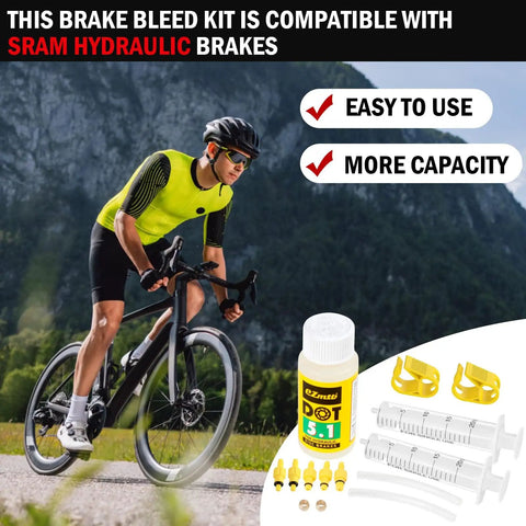 SRAM Hydraulic Disc Brake Bleed Kit For Bikes With DOT 5.1 Oil 60ml Pro Grade High Performance Fluid Two Graduated Syringes Two Check Valves Easy Bleed System For Precise Smooth Braking Maintenance