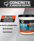 Fiber reinforced 32 oz gray concrete repair patch for cracks and mortar, non-sink, non-shrink, for driveways and masonry repairs.
