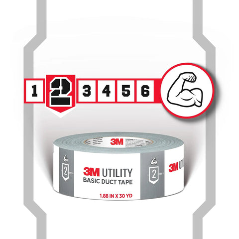 Heavy Duty Duct Tape Bundle 3 Rolls 1.88 Inches by 55 Yards Hand Tear Silver All Purpose Indoor Repair Tape with muscle icon