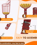 Assembly steps for 36 Foot Reach Fruit Picker Pole With Basket Telescoping Extension for high branch harvest.