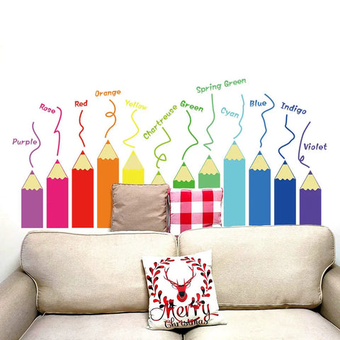 Colorful Kids Educational Wall Decals Set For Nursery Playroom Classroom Peel And Stick Removable Wall Stickers, pencil design on wall.
