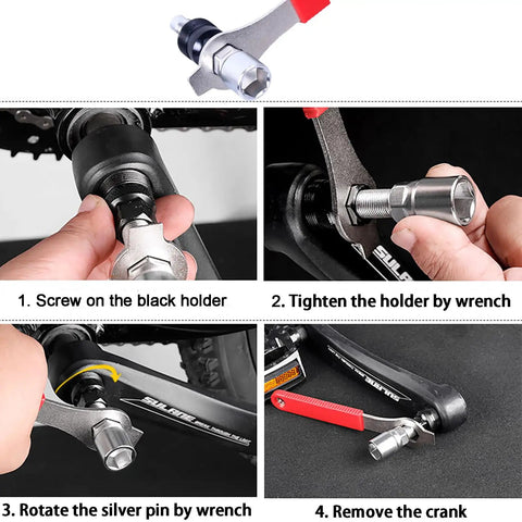 Bike Crank Removal Tool and Crank Puller for 20 Spline and Square Taper Cranks Universal Bottom Bracket Extractor shown in use