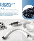 Two-piece brake bleeder hose kit with clear hoses and metal fittings for car brake bleeding, silver.