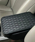 Pro Grade Diamond Quilted Armrest Pad For Tesla Cybertruck 2024 Through 2026 on center console, features ultra soft memory foam.