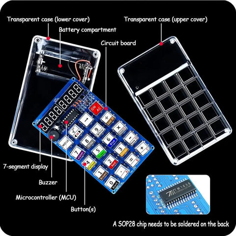 Hands On Soldering Practice Kit With 7 Digit LED Display Calculator And Resistor Decoder components diagram