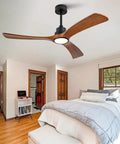 52 Inch Wood Ceiling Fan With 3 Solid Wood Blades Reversible DC Motor For Living Room, installed in a cozy bedroom.