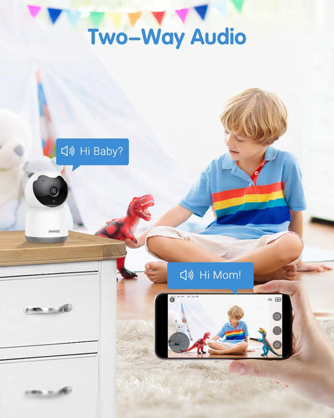 Child playing, observed by 2K Indoor Pet Camera With 360 Pan Tilt WiFi Camera, Human Motion Detection, Night Vision, Two-Way Audio