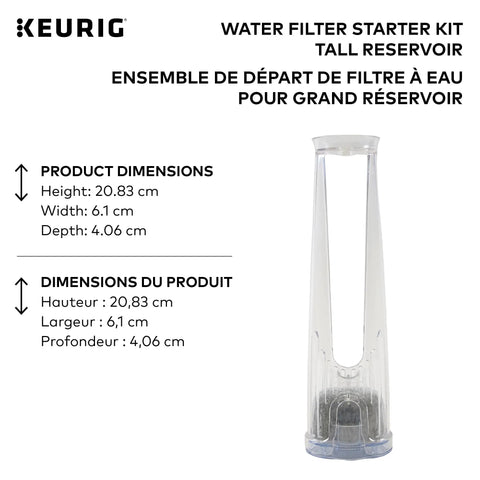 Tall Handle Water Filter Starter Kit With Handle And Two Replacement Filters For Coffee Makers displayed with dimensions