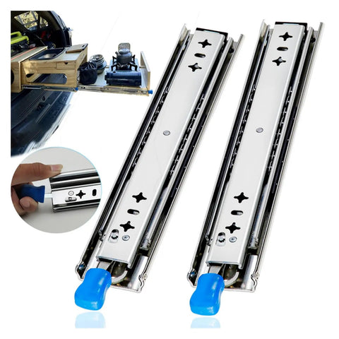 Built Tough Heavy Duty Locking Drawer Slides Bottom Mounted Concealed Cabinet Glides Solid Steel Under Drawer Tracks close-up view