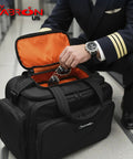 Pilot placing sunglasses in Pro Grade Pilot Flight Deck Bag Lightweight And Water Resistant For Airbus And Boeing Compatible