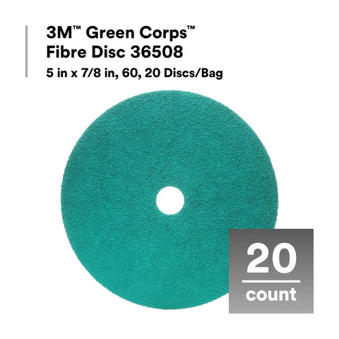 Green Corps Fiber Disc 36507 5 Inch By 7/8 Inch Ceramic Resin Bond Abrasive Disc 40 Plus Grit 20 Pack shown on white background