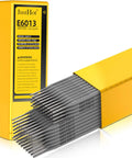 E6013 3 32 Inch Diameter 5Lb Carbon Steel Arc Welding Rods in yellow box for all position welding with Titania Calcium Coated Electrodes