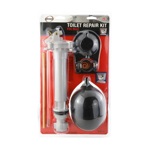 Complete Toilet Repair Kit With Fill Valve Flapper Rod And Float Replacement For Leaky Toilets in packaging, front view