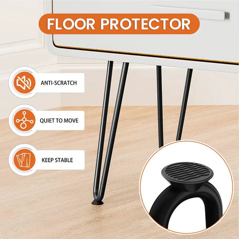 Iron Hairpin Table Legs 16 Inch Solid Half Inch Steel With Rubber Floor Protectors Black 4 Pack attached to table