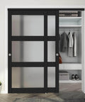 Sliding Closet Door Set With Frosted Glass, 72 Inch Wide By 80 Inch High, Double 37 Inch Panels, 3 Lite Frosted Glass Bypass