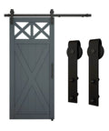 Designer Interior Barn Door Hardware Kit 72 Inch Matte Black Sliding Track with soft close rollers and heavy duty wall mount system.