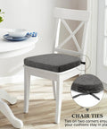 Six Pack Dining Chair Cushions With Ties And Non Slip Backing, 16x16x2 Inches, Dark Gray, shown on white wood dining chair
