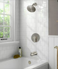 Tub And Shower Faucet Set With Valve In Brushed Nickel No Fuss Install, 6 Inch High Pressure Showerhead, Complete Bath Kit