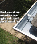 View of 6 Inch Gutter Hangers Kit with 60 Pcs Preinserted Quick Screw Clips Hidden Bracket for 6 Inch K Style Aluminum Gutters installed.