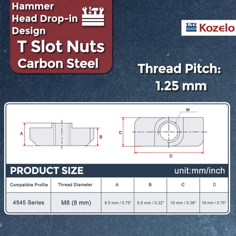 Hella Durable 50 Pack T Slot Nuts Industrial Grade Fabricated For Seamless Aluminum Extrusion 4545 Series Assemblies with Hammer Head Drop-in Design.