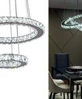 Dope Modern Crystal Chandelier With Two Ring Pendant Lighting Dimmable LED Ceiling Light With Remote Control Adjustable Color