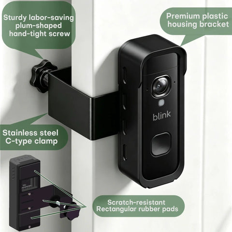 Built Like A Tank Anti Theft Security Enclosure For Blink Battery Doorbell 2K Plus with premium plastic housing bracket and C-type clamp.