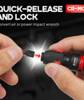 Close-up of Heavy Duty Impact Socket Adapter Set With Universal Swivel Joints, CR-MO And CR-V Hardware in use, quick-release feature visible