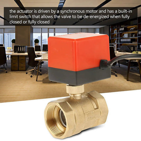 Heavy Duty Two Way Brass Ball Valve With Smart Motorized Actuator Control, DC 12 Volt Dead Quiet Operation for HVAC systems.