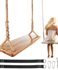 Heavy Duty Wooden Tree Swing For Adults And Kids, 500 Lb Load Capacity, 118 Inch Adjustable Hemp Rope Straps, Elm Wood Seat With Natural Grain