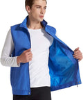 Man wearing EMF Shielding Workwear Vest With 50 Percent Silver Fabric For Radiation Protection in blue, open front view.