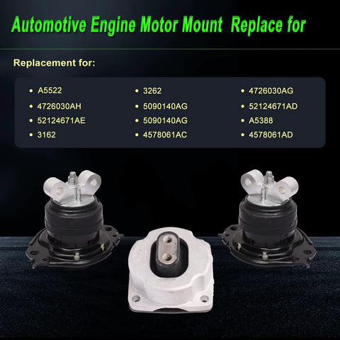 Set Of 3 Engine Motor Mounts For 2011 2022 Dodge Charger Challenger And Chrysler 300 3.6L V6 5.7L V8 Replacement Drop In Direct Fit OE