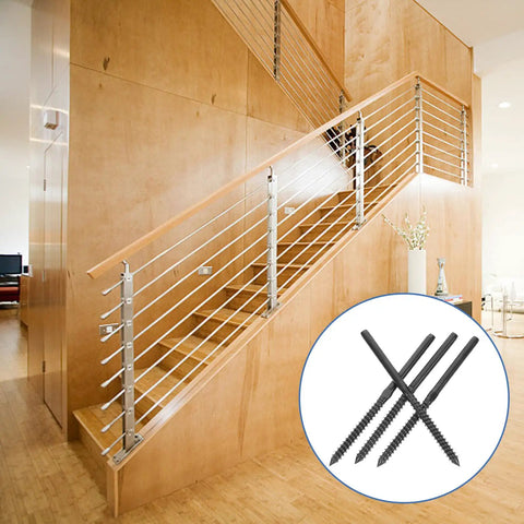 Four Pack Premium Stainless Steel Cable Railing Hardware Kit Featuring Threaded Wire Rope Terminals And Heavy Duty Locking Cable Tensioners Designed For Real Backyard Or Deck Builds That Click Into Place Smooth And Stay Locked Tight with stylish stair railing.
