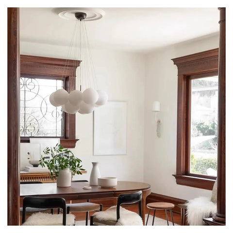 Bubble Glass Chandelier White Ball Suspension Pendant Lamp Hanging Light for Living Room Bedroom Home Decor,Modern above dining table