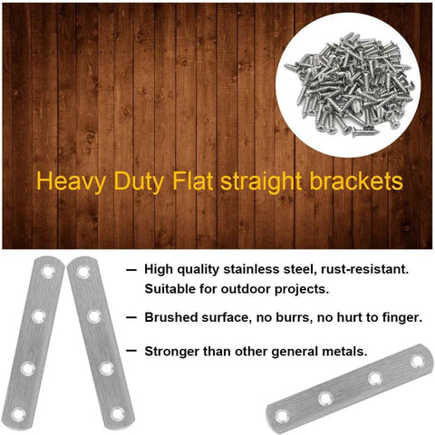8 Pack 4 Inch Stainless Steel Flat Straight Mending Plates Heavy Duty Repair Brackets with 4 Countersunk Holes and Screws