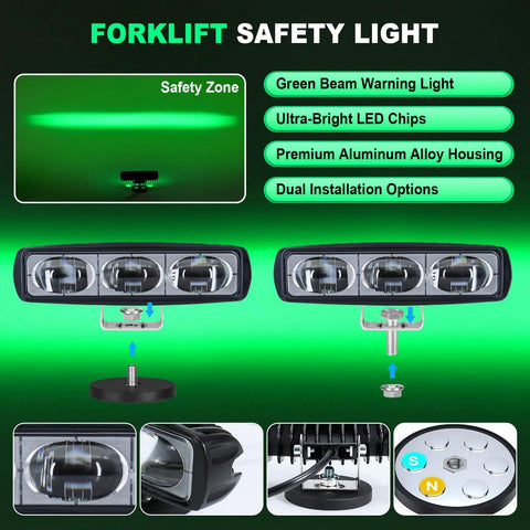 Premium Forklift Safety Light Casting A Bright Green Line To Keep Warehouse Teams Secure And Rolling Smooth Includes Two Legit Triple Lens Led Hazard Warning Projectors For Factories And Stores