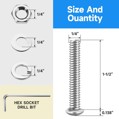 1/4-20 stainless steel hardware kit with bolts and washers